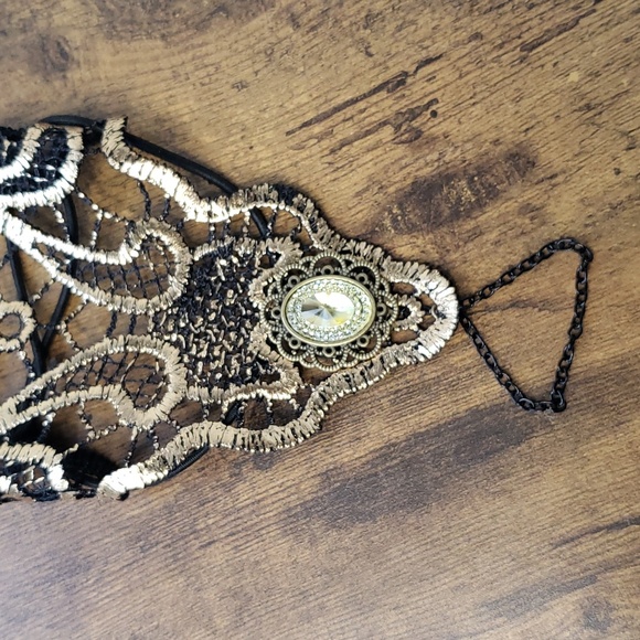 Black Gold Lace Jewel Net Mesh Arm Cuff Jewelry - Picture 8 of 9